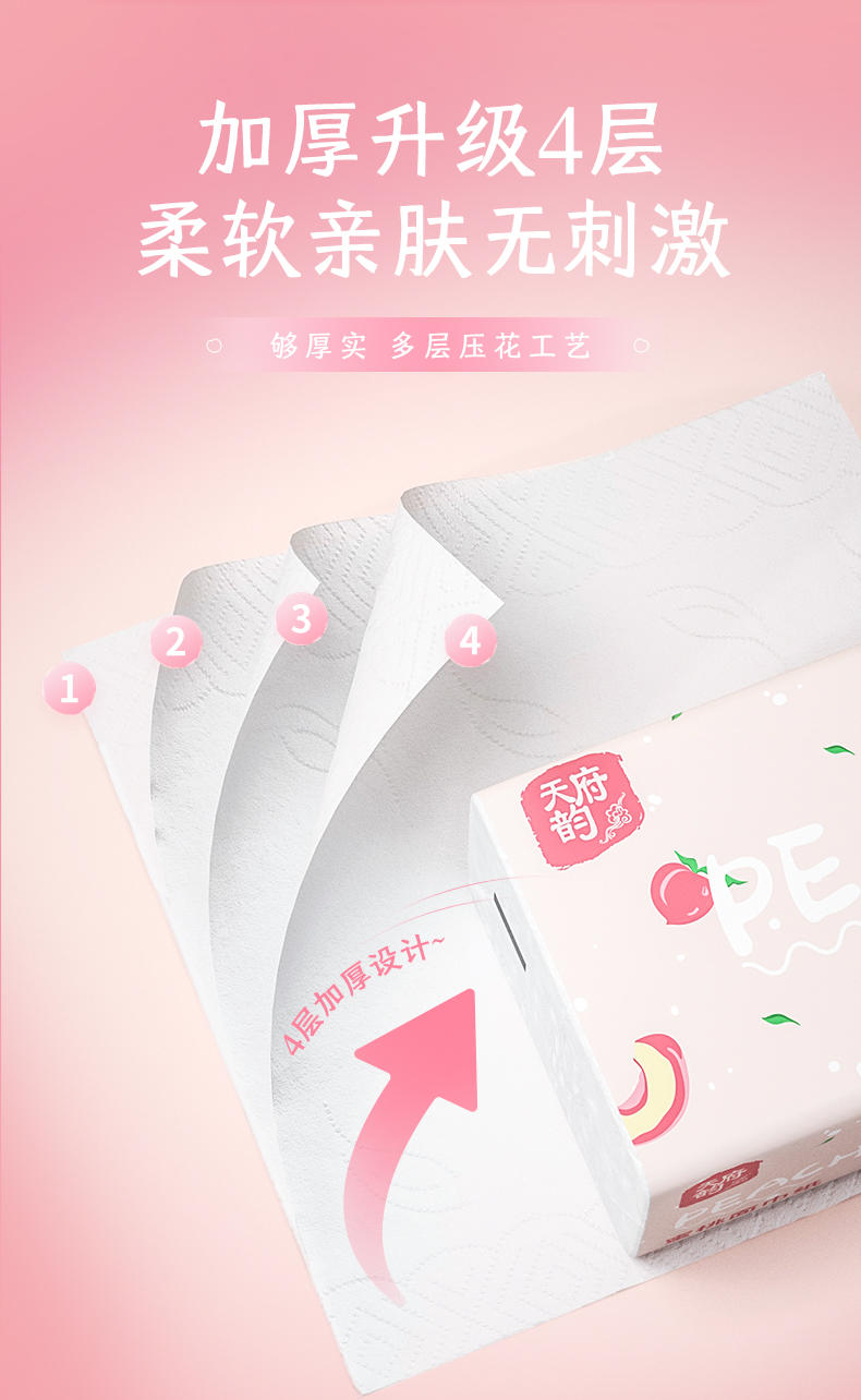 TFY-51367天府韵白色抽纸6包装（粉绿蜜桃拼版）-白桃香