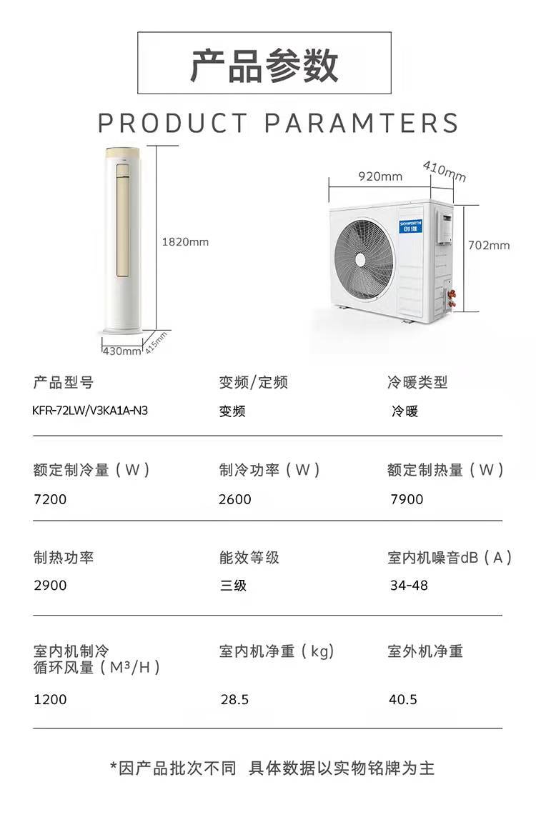 创维微风感 2匹冷暖变频空调 三级节能 抗霉自清洁 圆柱柜机 蓝驱技术KFR-51LW/V3KA1A-N3（含基础安装）