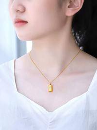 中国黄金小金砖吊坠女999足金暴富挂坠 小金条纯金锁骨项链