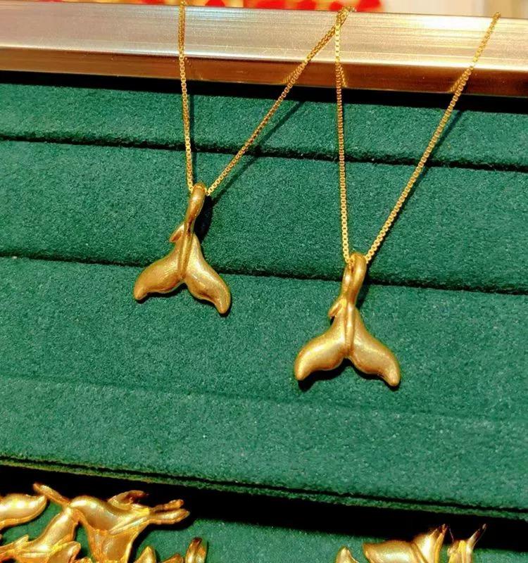 中国黄金999足金鱼尾锁骨项链女纯金余生有你挂坠