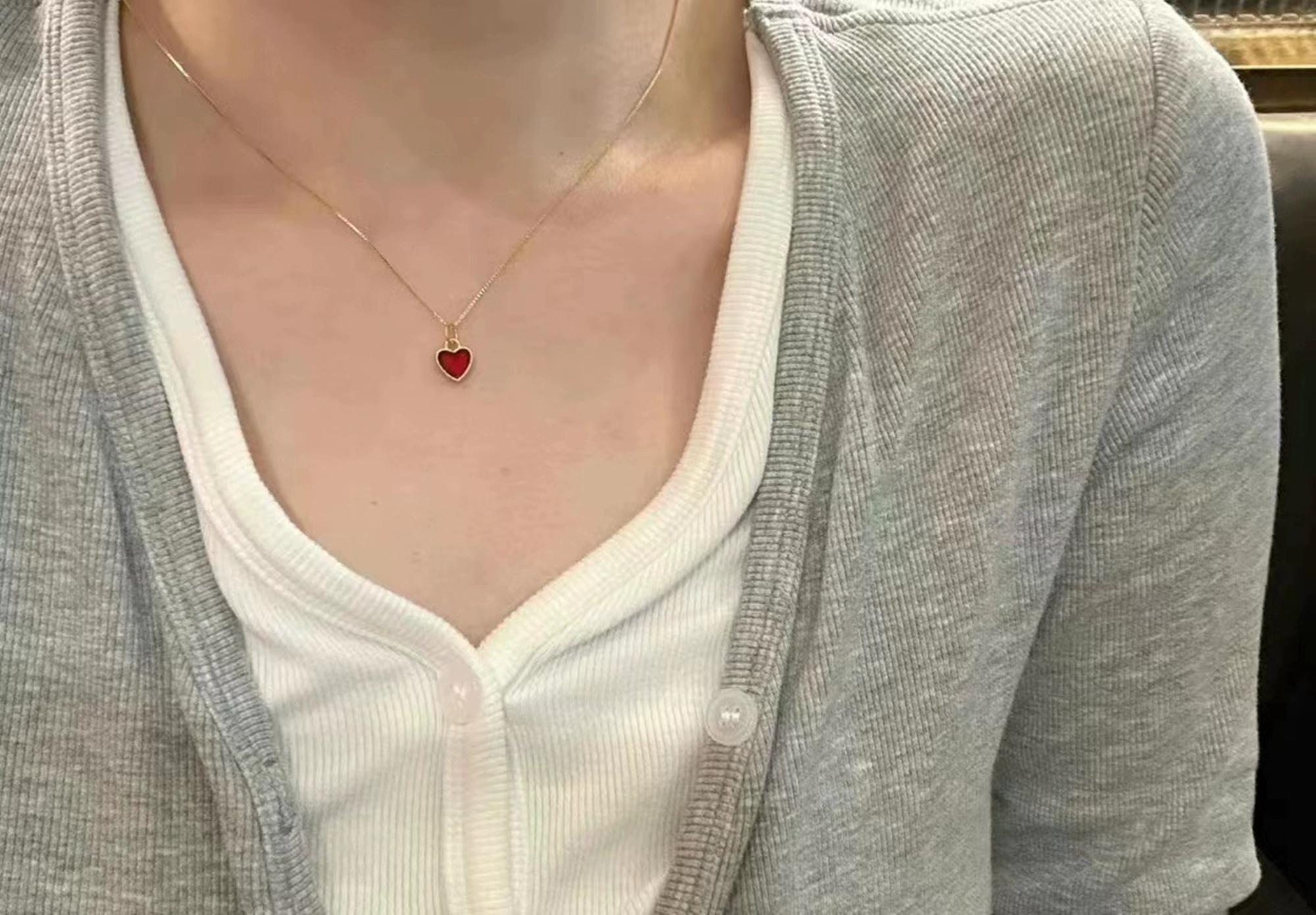 中国黄金足金999真金小红心黄金吊坠 爱心项链心形锁骨链