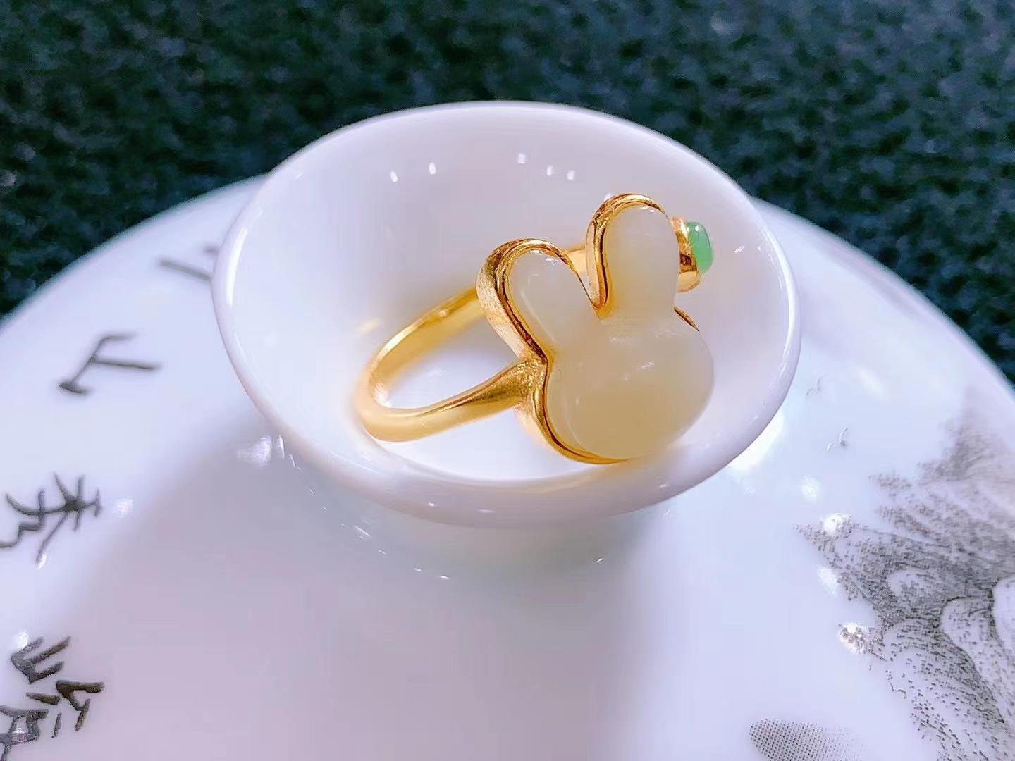 中国黄金和田玉925银ing风小兔子三件套盒（赠礼品盒礼品袋）