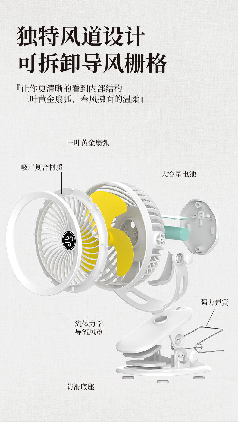 兴航线折叠夹子电风扇可立可挂户外灯光家用循环桌面小风扇