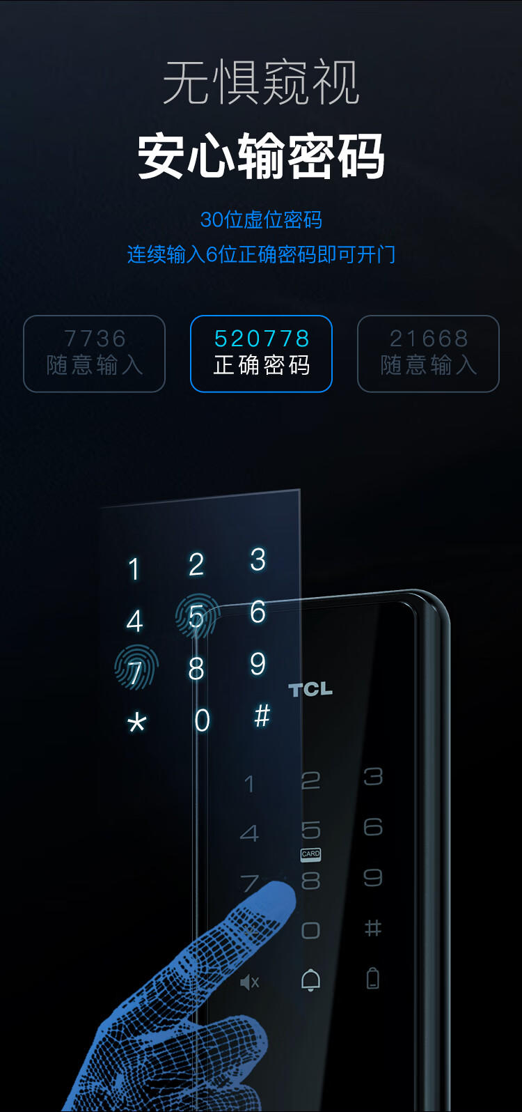 TCL 指纹智能锁家用防盗门密码锁下压式半自动把手款C级锁芯指纹锁 C级锁芯+AI指纹 K5F