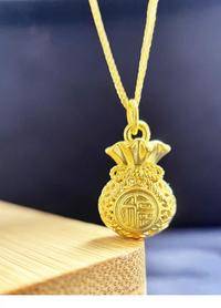 中国黄金福袋吊坠足金999挂坠福袋转运珠项链