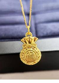 中国黄金福袋吊坠足金999挂坠福袋转运珠项链