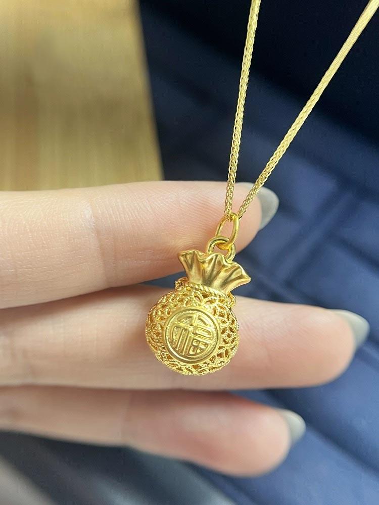 中国黄金福袋吊坠足金999挂坠福袋转运珠项链