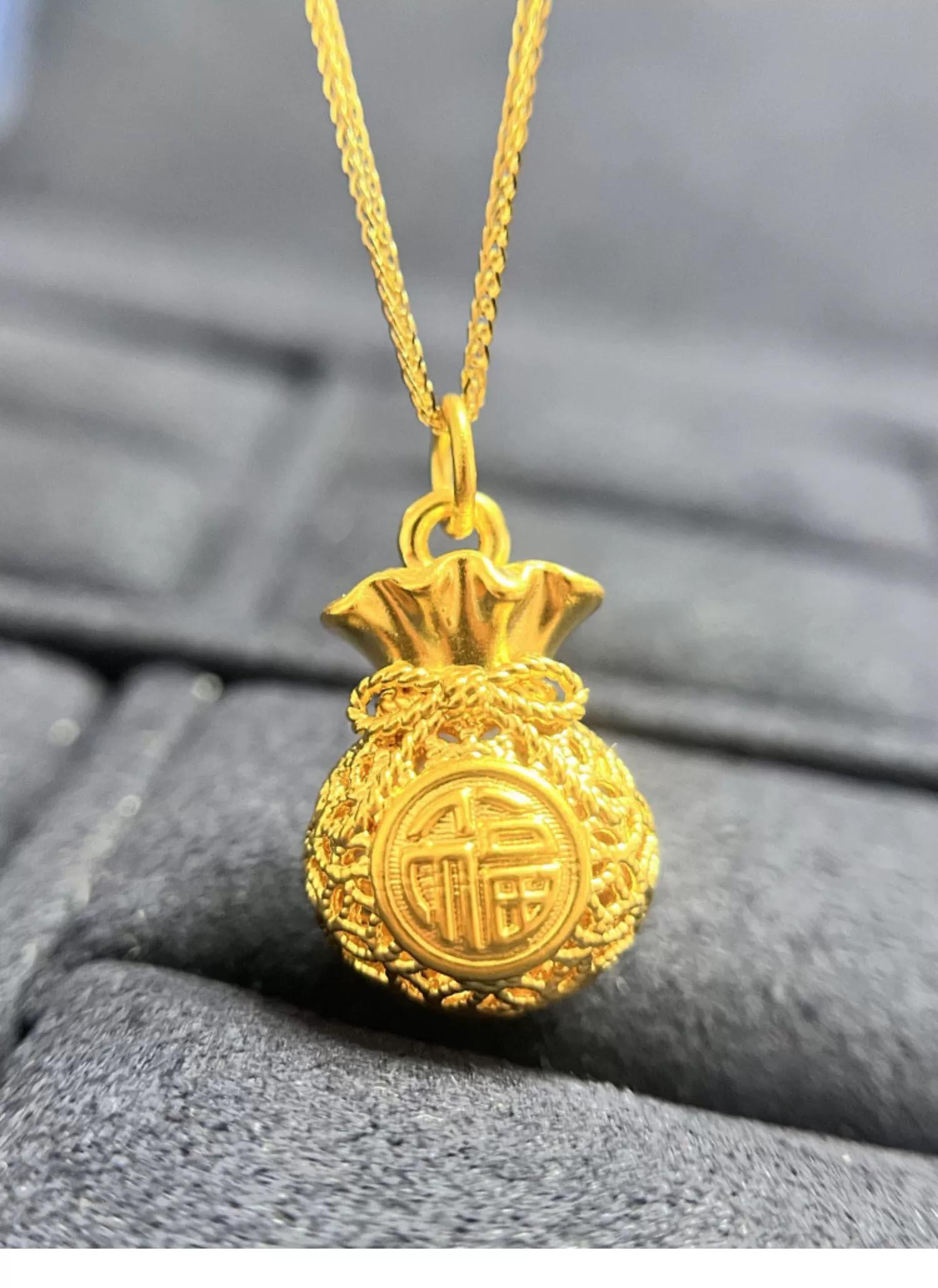 中国黄金福袋吊坠足金999挂坠福袋转运珠项链