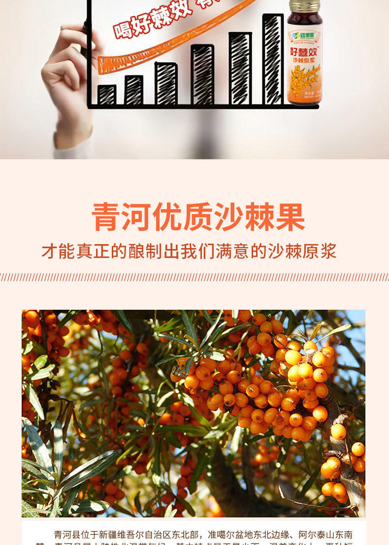 疆果果沙棘原浆新疆鲜果生榨果汁补充维C饮品50mL*8瓶