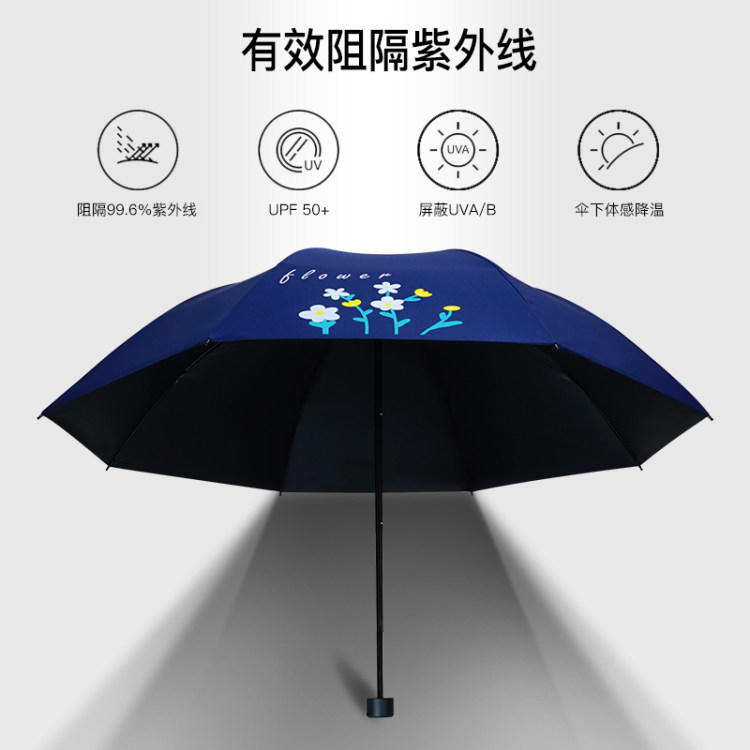 红叶五折PG黑胶纯色伞50cm*6K