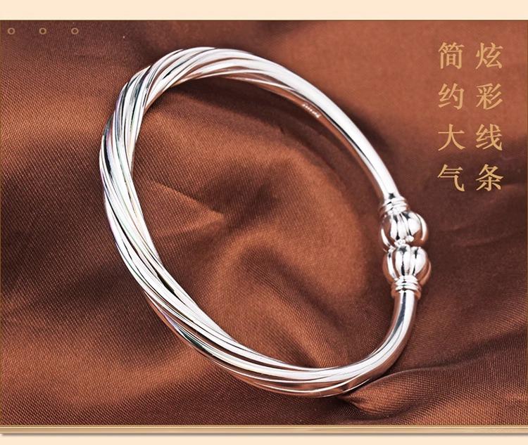周大生9999纯银女麻花炫彩爱交织开口对珠高级感银手镯