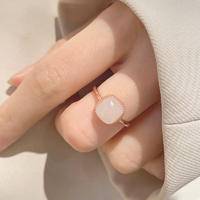 周大福S925银和田玉小方糖戒指女白玉玉石指环