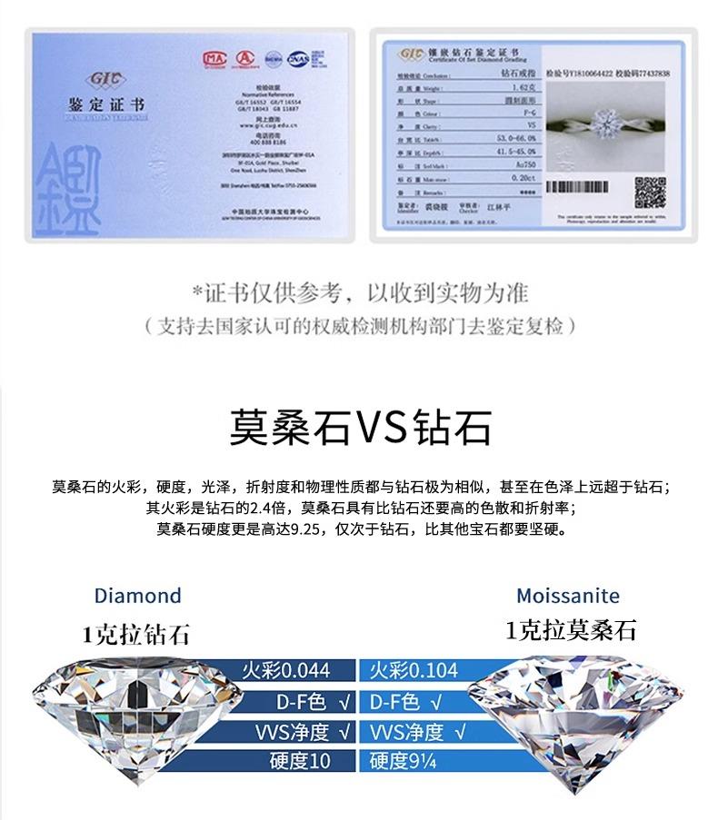 周六福D色莫桑石钻戒雪花扭臂925银戒