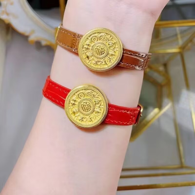 中国黄金八宝罗盘手表999足金情侣手牌