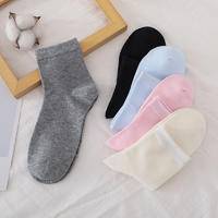 纤丝鸟休闲百搭净色平板3A抗菌消臭女中筒袜5双装 MOS809182