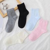纤丝鸟休闲百搭净色平板3A抗菌消臭女中筒袜5双装 MOS809182