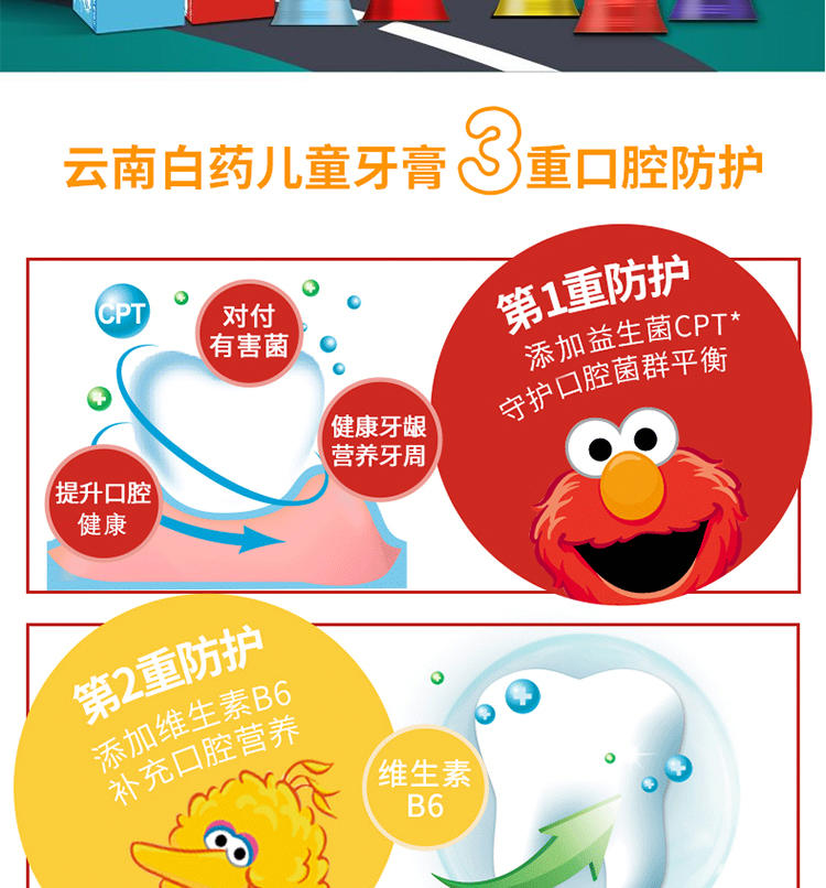 云南白药儿童牙膏3-6岁含氟防蛀益生菌牙膏60g 儿童牙膏草莓香型60ml