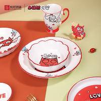 顺祥x小怪兽阿蒙创意卡通耐高温家用可微波 7.25英寸饭盘2件套