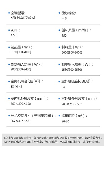 康佳 KONKA变频 新能效 快速冷暖 大风量 家用独立除湿壁挂式空调自清洁 2匹 三级能效 KFR-50GW/DYG-A3（含安装）