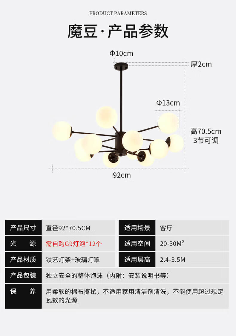 雷士（NVC）吊灯魔豆分子灯客厅卧室书房餐厅北欧创意现代12头吊灯NGD12-1