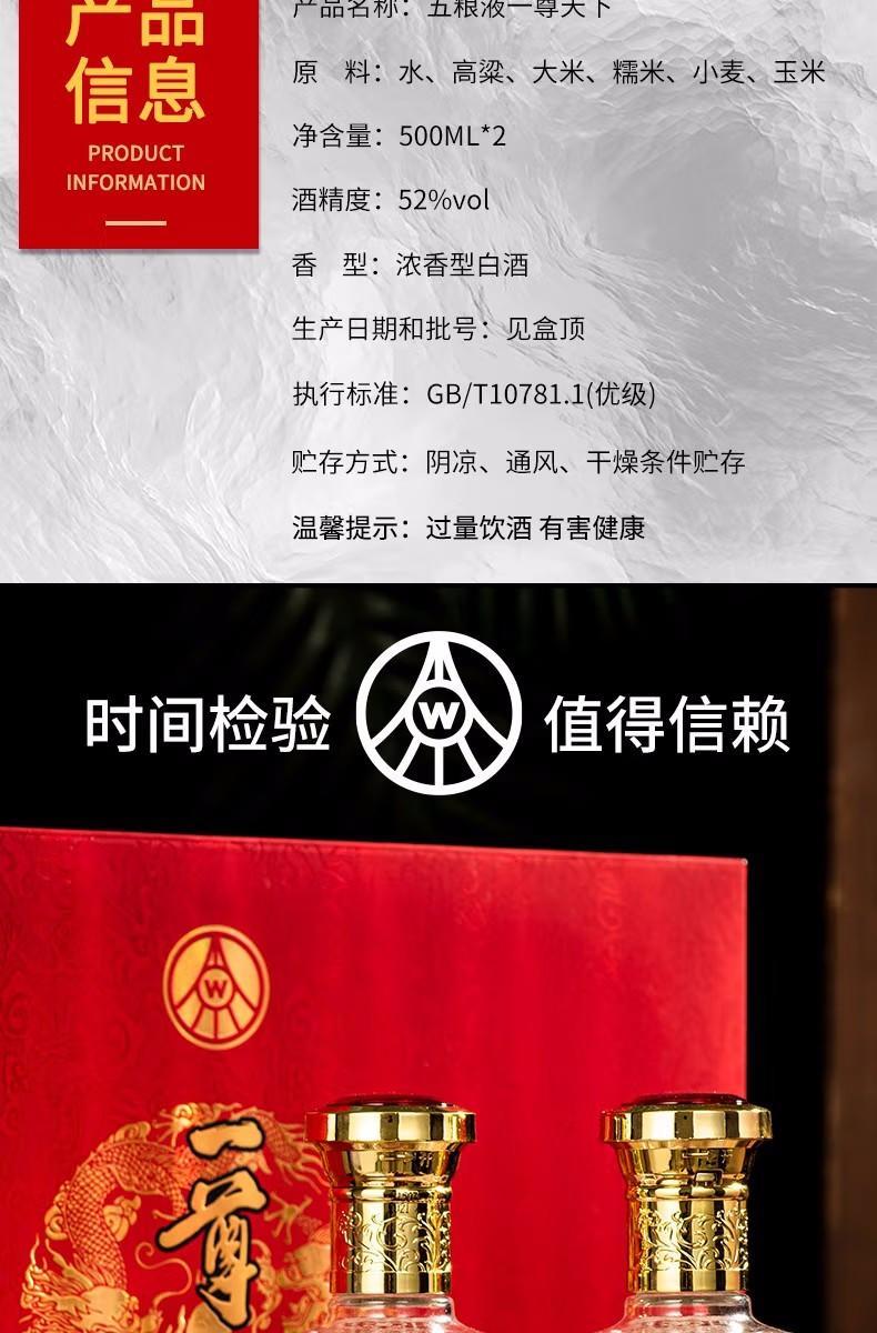 五粮液股份 一尊天下经典浓香型52度粮食酒 礼盒装 500ml*6瓶/ 2瓶