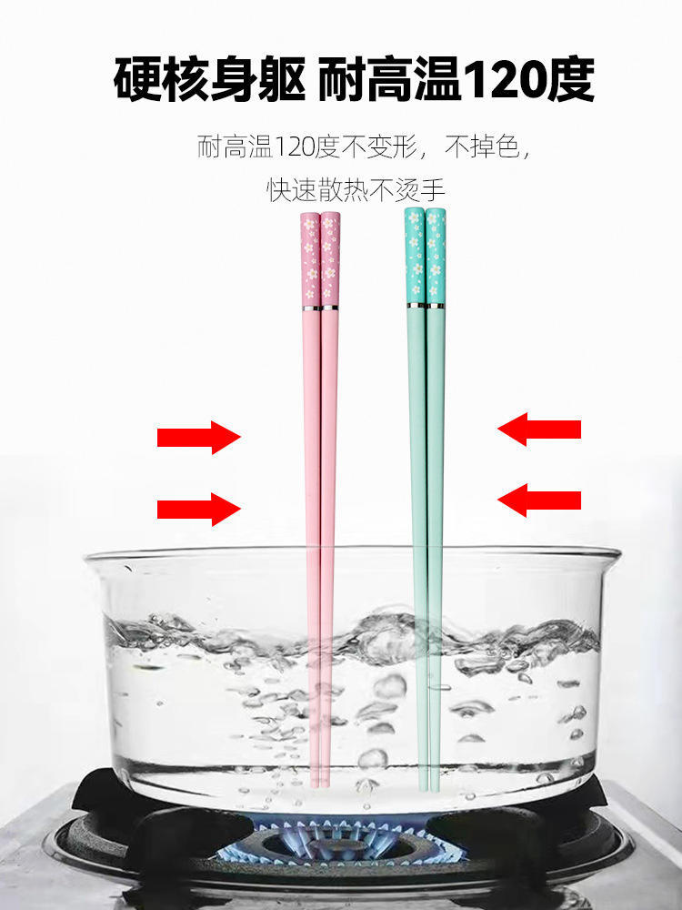 轻奢家用亲子粉蓝樱花筷3双装健康分餐合金筷子