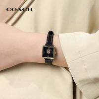 COACH蔻驰CASS系列经典茶玫瑰表盘小牛皮石英女表小方糖小方表14503695