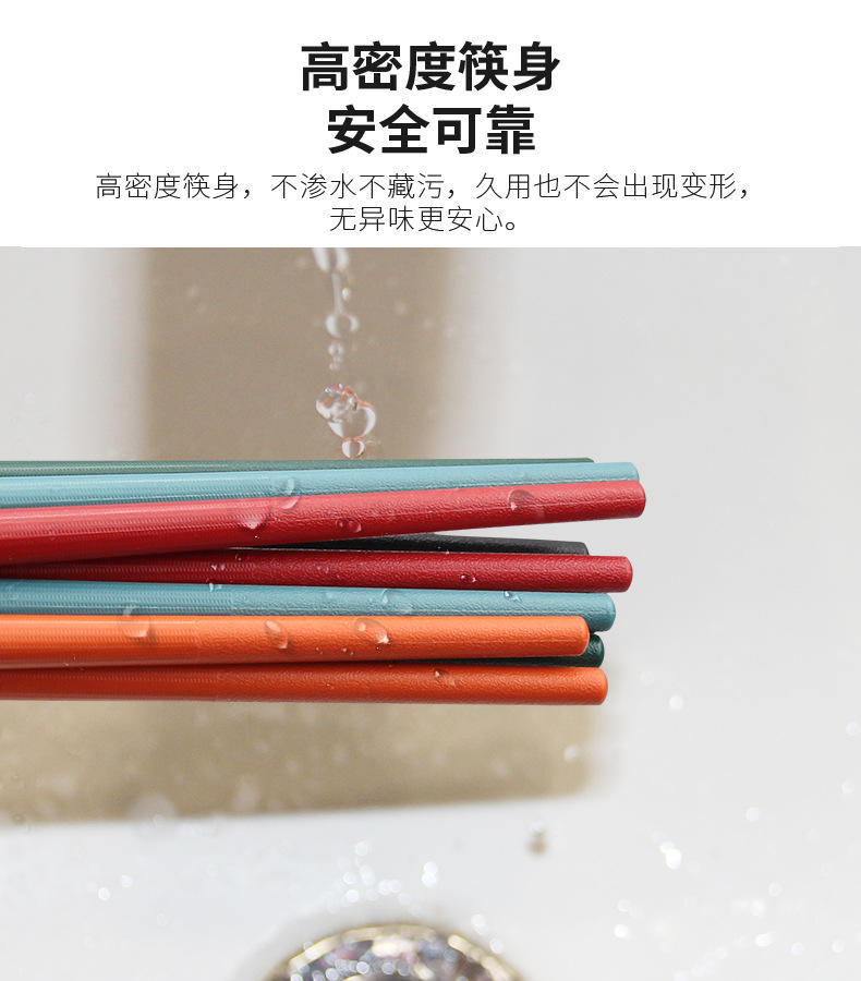 五色方形亮金圆顶福10双防滑防霉耐高温合金筷子